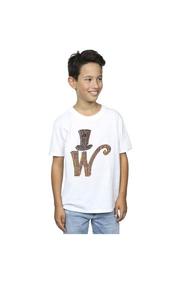 Willy Wonka Boys W Logo Hat T-Shirt - White