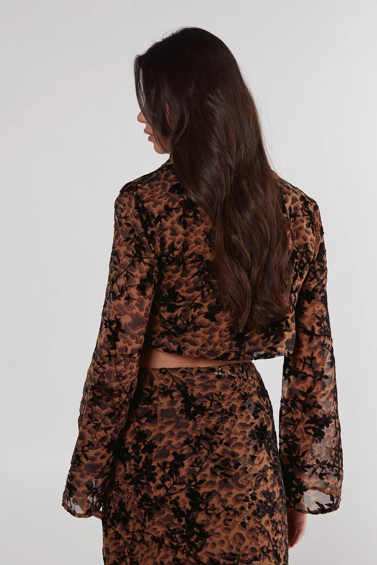 Floral Animal Devore Cropped Shirt - 3