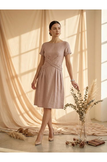 Pink Criss-Cross Waist Detail Knee Length Dress