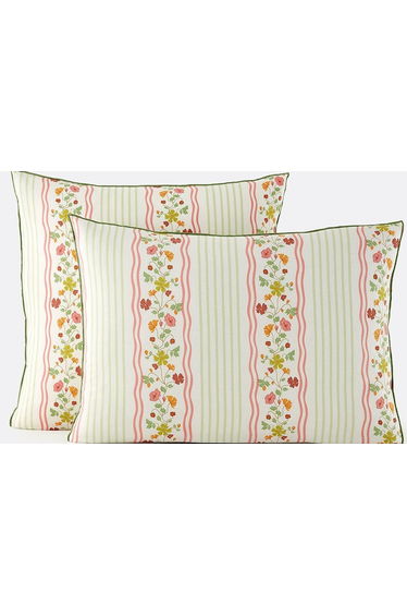 Fabiola Striped/Floral Print Washed Cotton Pillowcase