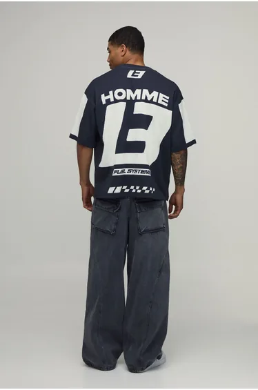 Oversized Moto Jacquard Knitted T-Shirt - charcoal