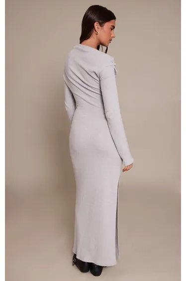 فستان بريتي ليتل ثينق رمادي ماكسي بقصة مستقيمة بأكمام طويلة