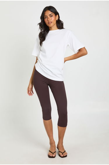 Shoulder Pad Ruched Side Seam T-Shirt - white