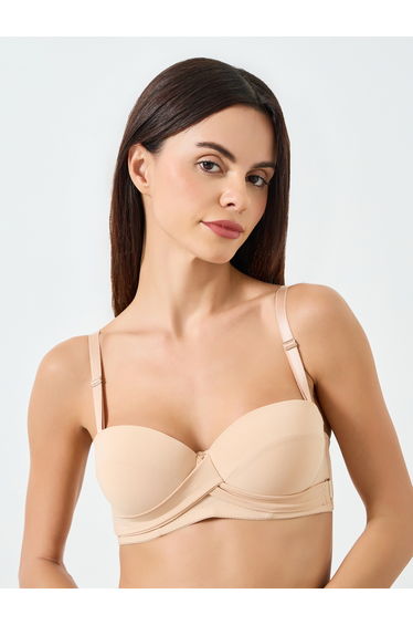 Solid Front Cross Buckle Padded Wired Bra