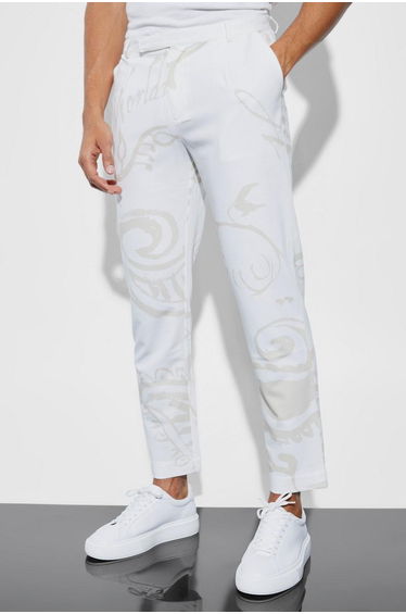 Slim Crop Paisley Suit Trousers - purple