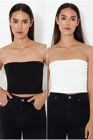 Black-Ecru 2 Pack Stretchy Knitted Blouse