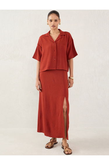 Plain Shirt and Front Slit Skirt Co-Ords