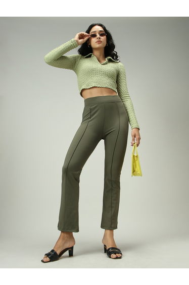 Olive Fitted Flared Leggings