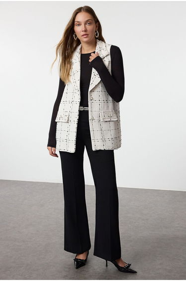 Ecru Tweed Woven Vest