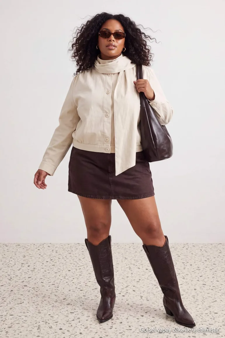Beige Oversize Shawl Collar Mono Closure Plus Size Short Trench Coat - 4