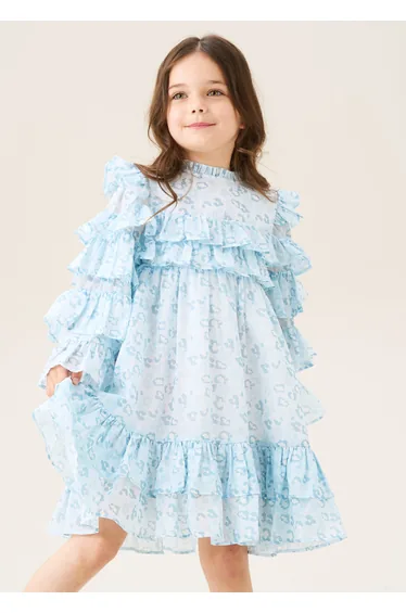 Imogen Blue Leopard Frill Dress