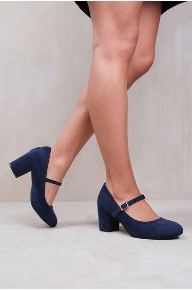 ARACELI BLOCK HEEL MARY JANE PUPMS IN NAVY BLUE