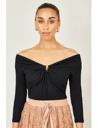 Yumi Black Bardot Long Sleeve Jersey Top - 1
