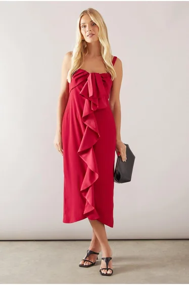 Petite Twist Ruffle Detail Midi Dress