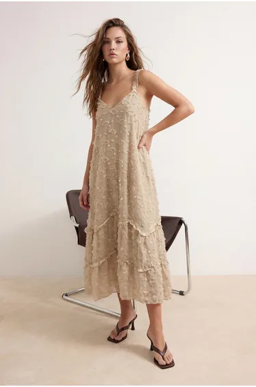 Beige Midi Woven Dress