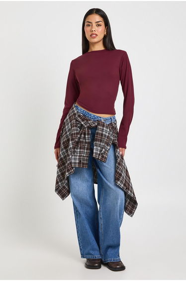Ultra Soft Long Sleeve Fitted Top - burgundy