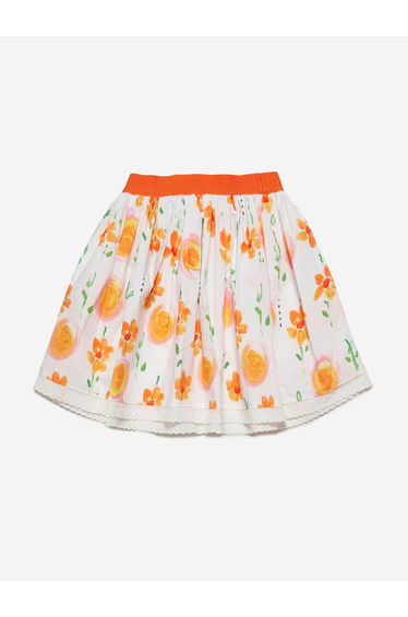 Girls Flower Print Skirt in White