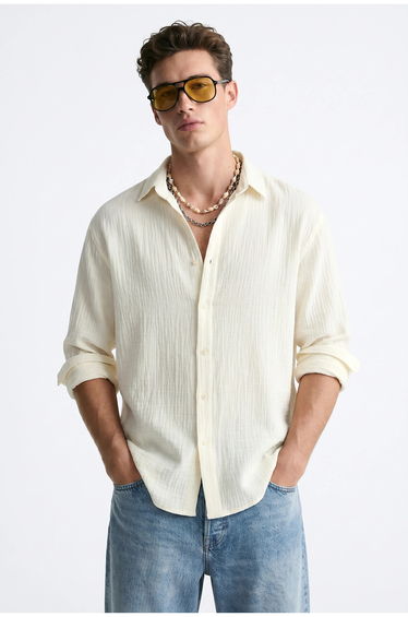 LUCCI Oversized Textured Button-Front Shirt