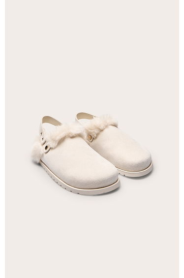 Cream Faux Suede Faux Fur Lined Mules