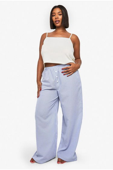 Pointelle Vest and Wide Leg Trouser PJ Set - blue