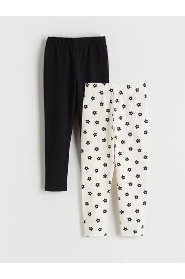 Girls' Floral Leggings with Elastic Waistband, Set of 2