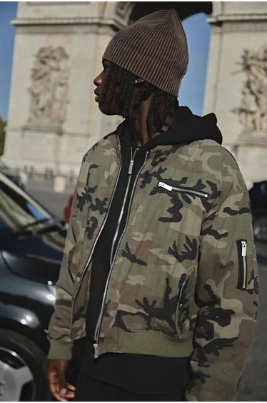 Oversized Camo Ripstop Jersey Hooded Bomber Jacket - camo