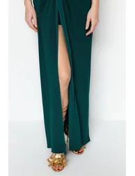 Emerald Green Lined Knitted Long Evening Evening Dress - 3