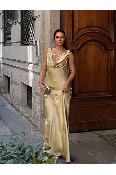 Elegant Swing Collar Backless Maxi Dress