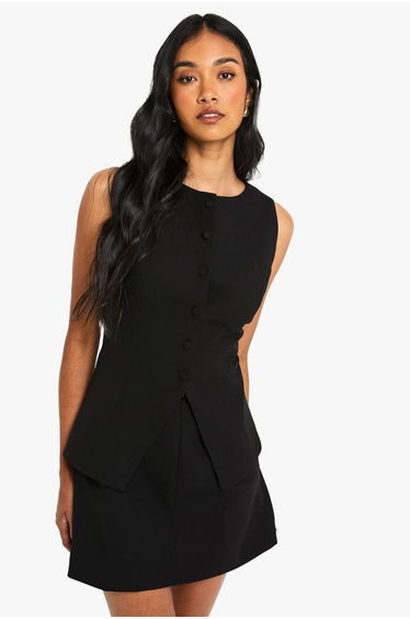 Tailored Waistcoat Mini Dress - black