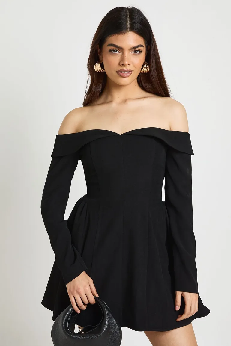black structured skater dress Skater dress with jewelled bows Black / Gray For Women
