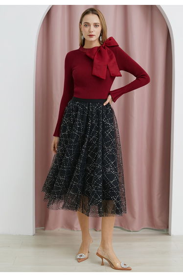 Fancy with Bowknot Knit Top in Burgundy