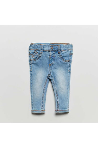 Slim-fit stretchy jeans with adjustable waist BLUE