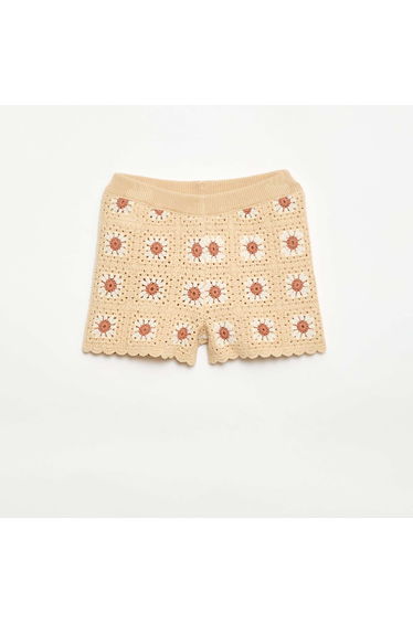 Patterned Crochet Shorts BEIGE