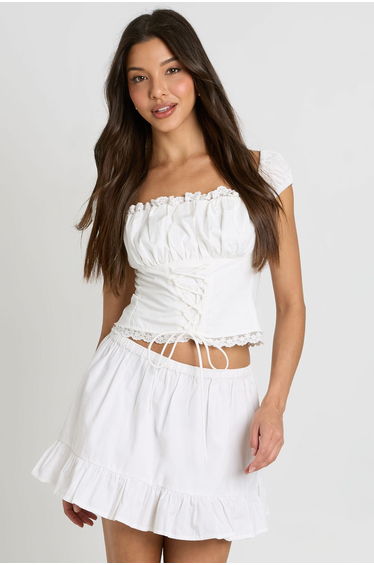 Ruffle Hem Poplin Mini Skirt - white