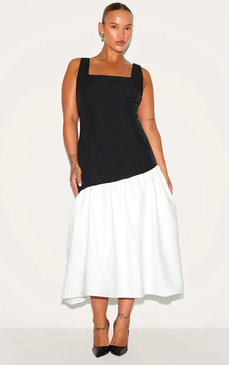 open lace back dress Contrast Pleated Navy and White Mini Dress