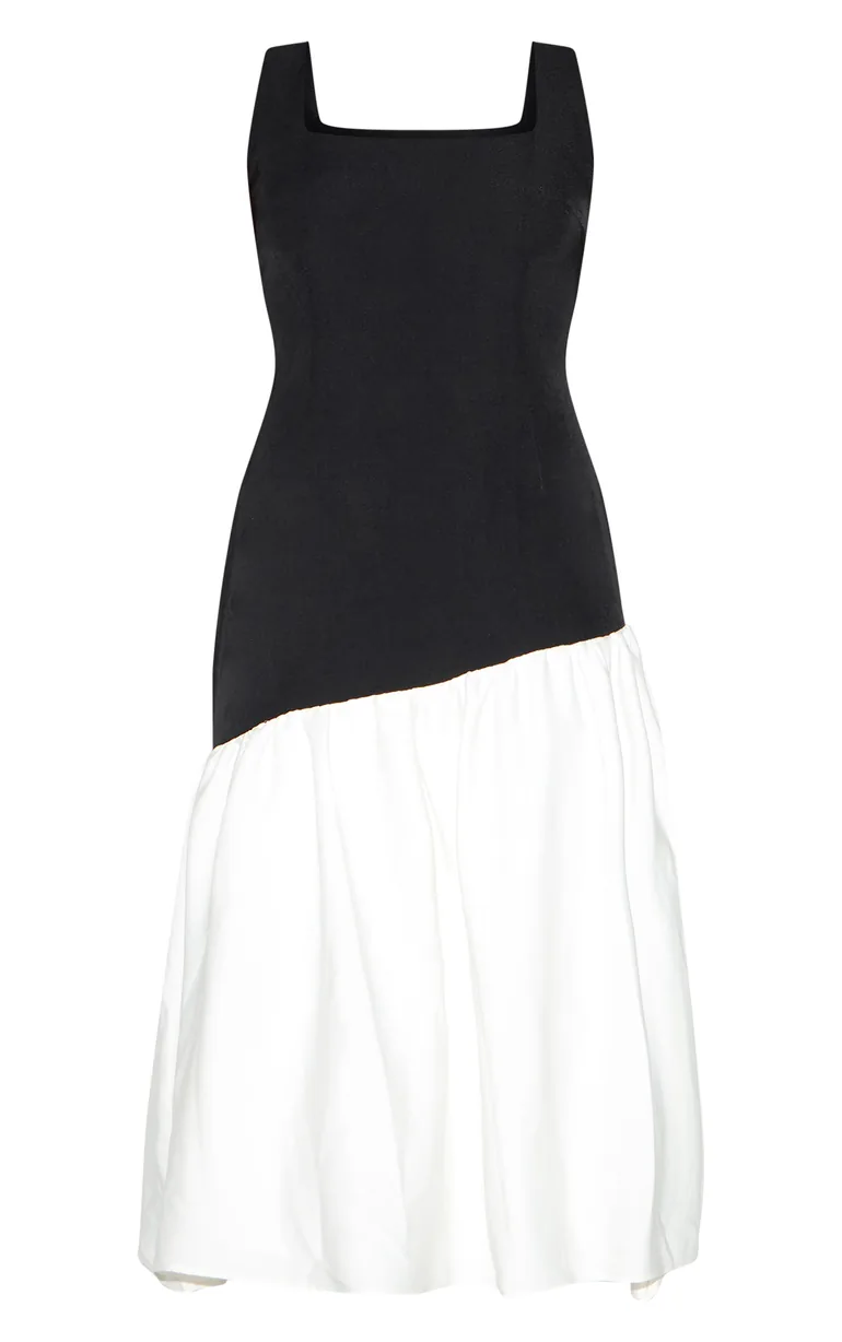 strapless open back dress Black Contrast Pleated Skirt Midi Dress  Ah L La Lifestyle Boutique
