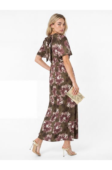 Lovedrobe Brown Floral Tie-Back Angel Sleeve Midaxi Dress