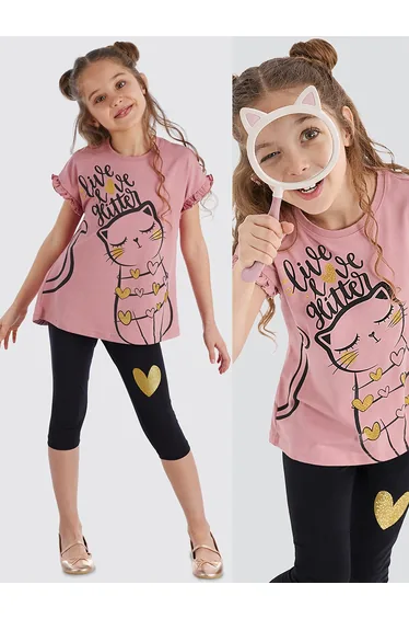 Love Cat Girl Child T-shirt Tights Set