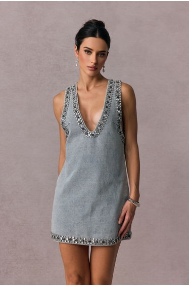 Shirley Crystal Embellished Denim Mini Dress