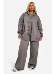 Plus Seam Detail Zip Through 3 Piece Tracksuit - charcoal - 2