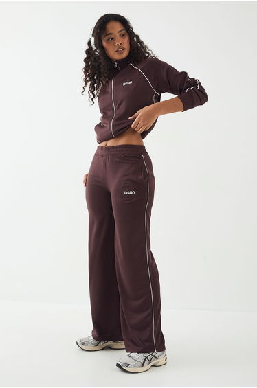 DSGN Studio Tricot Piping Detail Straight Leg Jogger - chocolate