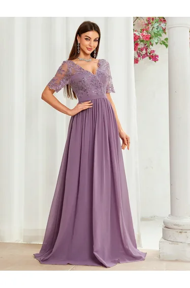 Leely Elegant Spaghetti V Neck Short Sleeve Party Dress
