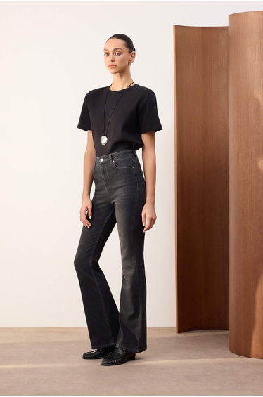 Trendyolmilla Wardrope Essentials Black Draped High Waist Medium Stretch Flare Jeans