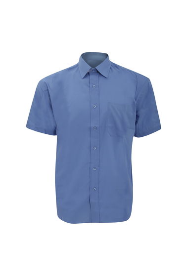 Russell Collection Mens Short Sleeve Poly-Cotton Easy Care Poplin Shirt - Corporate Blue