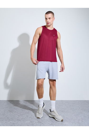 Men Round Neck Side Slit Mesh Tank Top