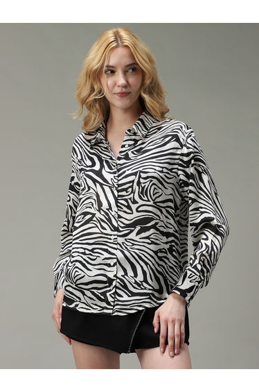 Black Animal Print Satin Shirt