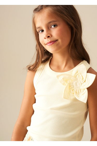 Jess Yellow Flower Corsage Vest Top