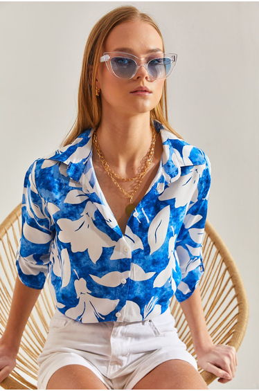 Women's Large Leaf Patterned Viscose Shirt