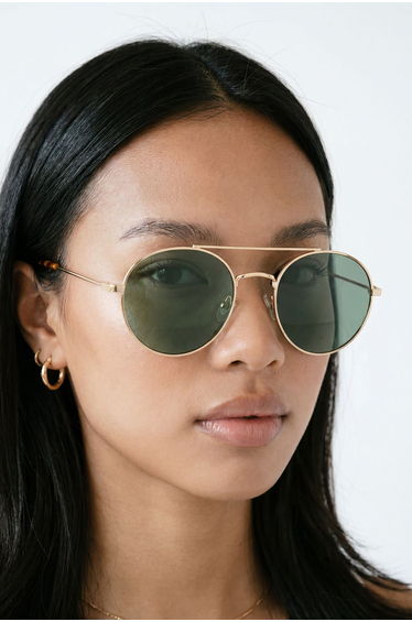 Gold Metal Framed Round Aviator Sunglasses - gold
