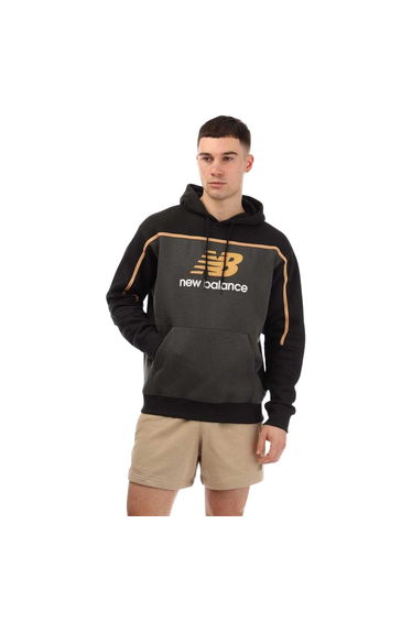New Balance Mens Contrast Detail Cotton Blend Hoodie - Black
